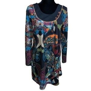 Scrap Work Boutique Knit Multicolor Boho Tunic
Long Sleeves Dress Size L